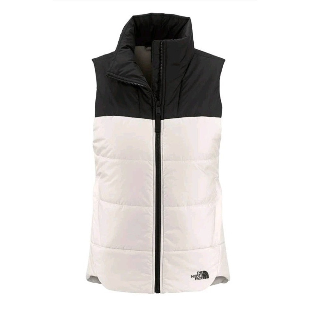 The North Face Women L Insulated Vest Ivory Blk Zip Outdoor Everyday Lenovo Logo